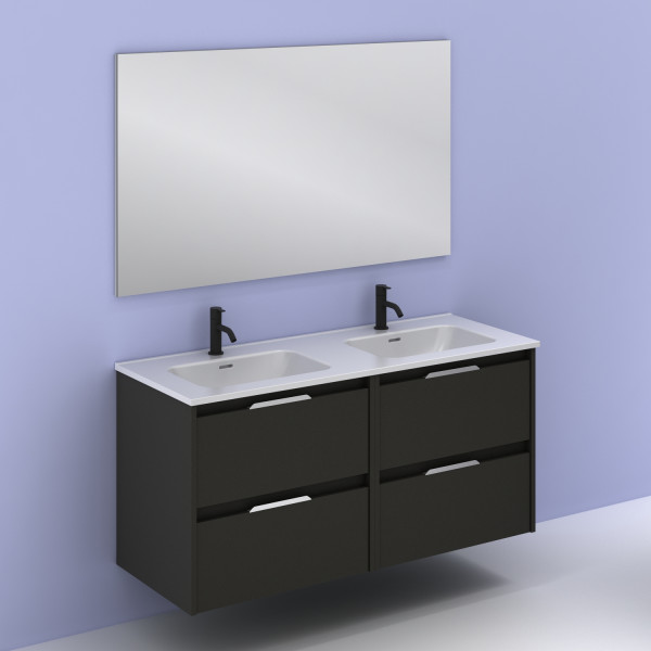 Mueble de lavabo suspendido 100cm blanco brillo con espejo